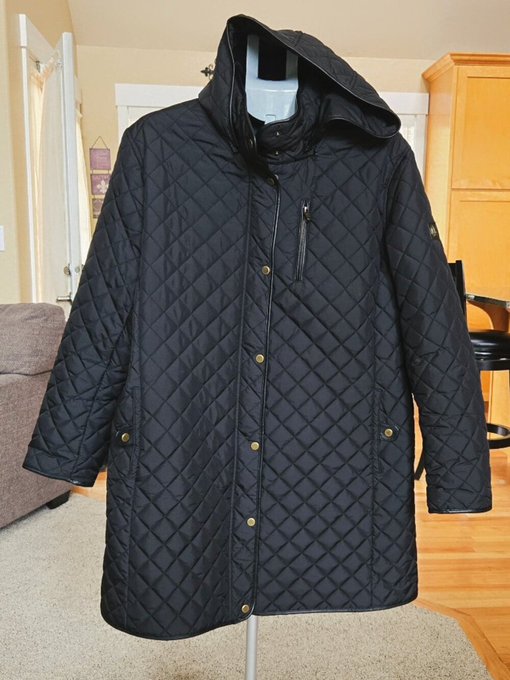 NWOT Ralph Lauren sz 2X black diamond quilted zip up hooded anorak coat / jacket - Picture 3 of 10